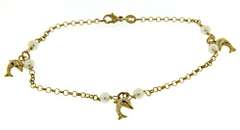Dainty 14kt YG Dolphin Charm and Pearl Bracelet