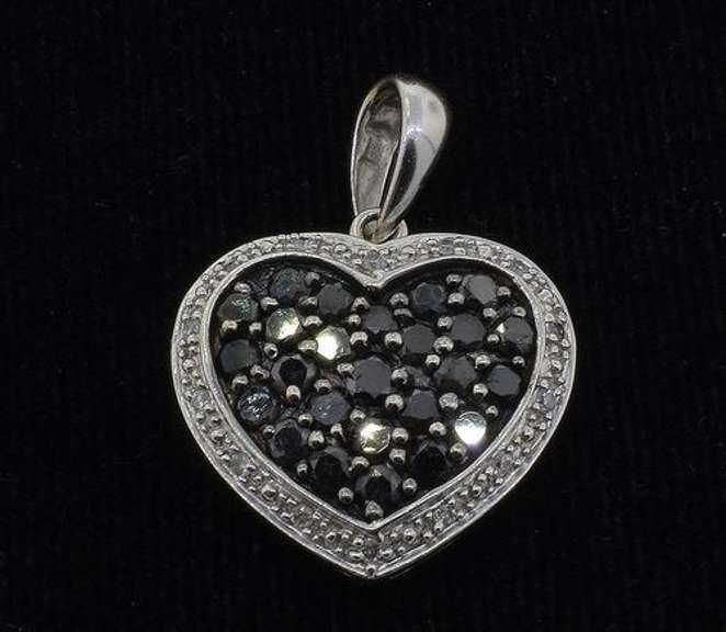 White Gold & Black Diamond Heart Pendant