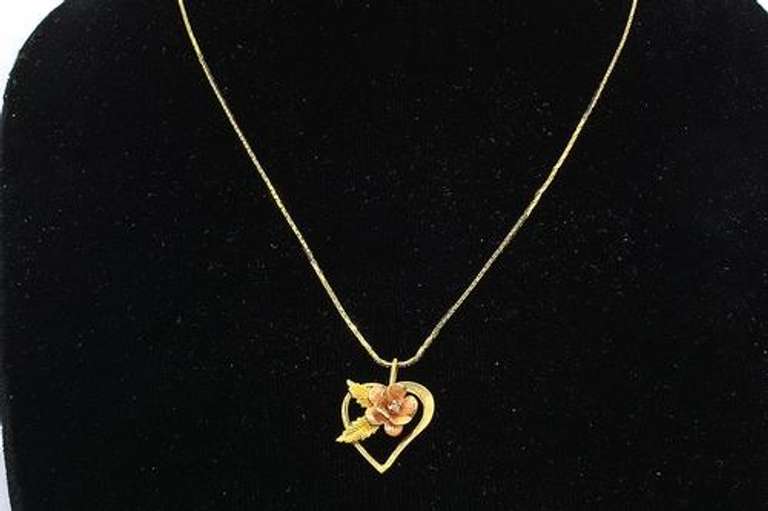 Heart with Flower Necklace in Gold