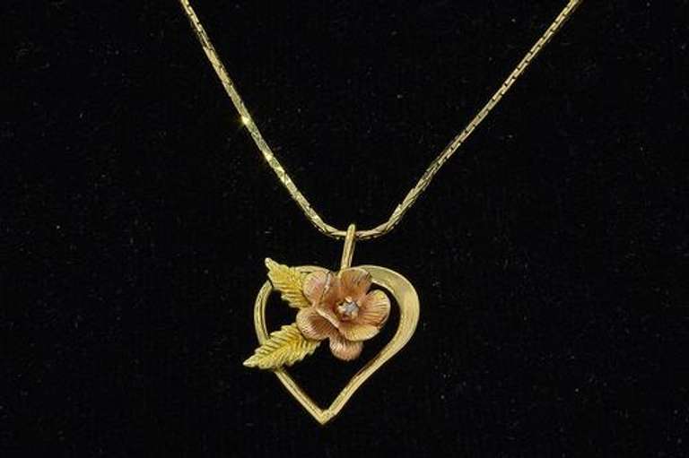 Heart with Flower Necklace in Gold