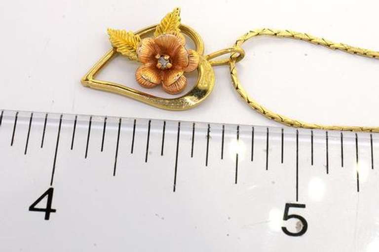 Heart with Flower Necklace in Gold