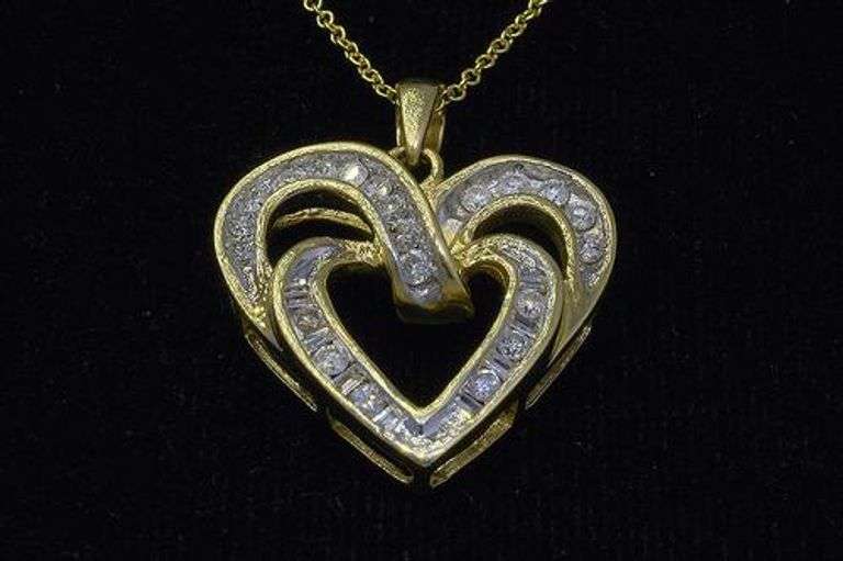 Diamond Interwoven Hearts Necklace in Gold