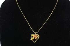 Heart with Flower Necklace in Gold
