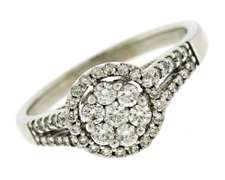 Stylish 14kt WG Diamond Cluster with Halo and Split Shank Ring