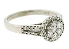 Stylish 14kt WG Diamond Cluster with Halo and Split Shank Ring