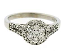 Stylish 14kt WG Diamond Cluster with Halo and Split Shank Ring