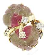 Stunning 14kt YG Watermelon Tourmaline Diamond Accent Ring