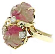 Stunning 14kt YG Watermelon Tourmaline Diamond Accent Ring