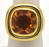 LADIES 18 KT YELLOW GOLD LARGE TOPAZ RING.