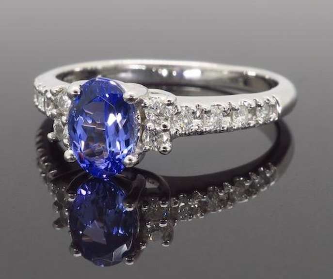 14K White Gold Tanzanite & Diamond Ring