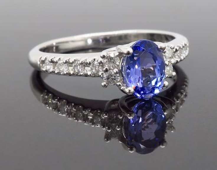 14K White Gold Tanzanite & Diamond Ring