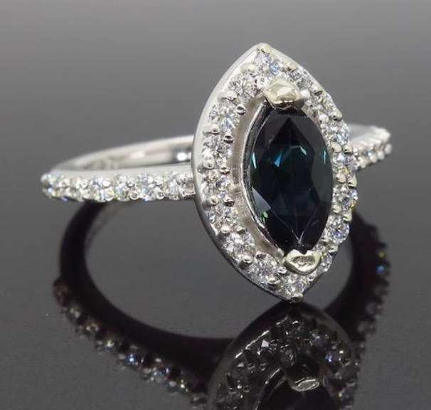 Marquise Cut Halo Gemstone and Diamond Ring