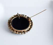 Cameo Metal Brooch Pendant,  Framed with Faux Pearls