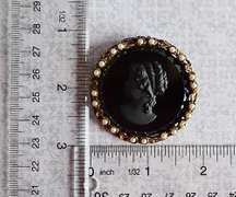 Cameo Metal Brooch Pendant,  Framed with Faux Pearls