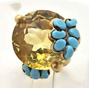 LADIES VERY LARGE CITRINE AND TOURQUOISE BRANCH MOTIF RING.