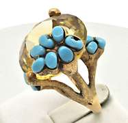 LADIES VERY LARGE CITRINE AND TOURQUOISE BRANCH MOTIF RING.