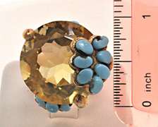 LADIES VERY LARGE CITRINE AND TOURQUOISE BRANCH MOTIF RING.