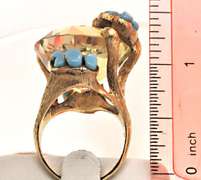 LADIES VERY LARGE CITRINE AND TOURQUOISE BRANCH MOTIF RING.