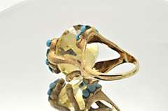 LADIES VERY LARGE CITRINE AND TOURQUOISE BRANCH MOTIF RING.