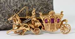 Beautifully Sculpted Whimsical 18K Stage Coach Brooch