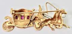 Beautifully Sculpted Whimsical 18K Stage Coach Brooch