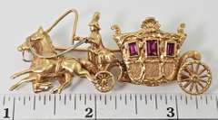 Beautifully Sculpted Whimsical 18K Stage Coach Brooch