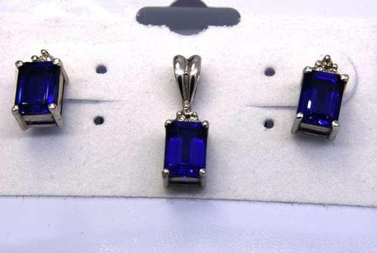 Sapphire Pendant & Earring Set with Diamond Accent