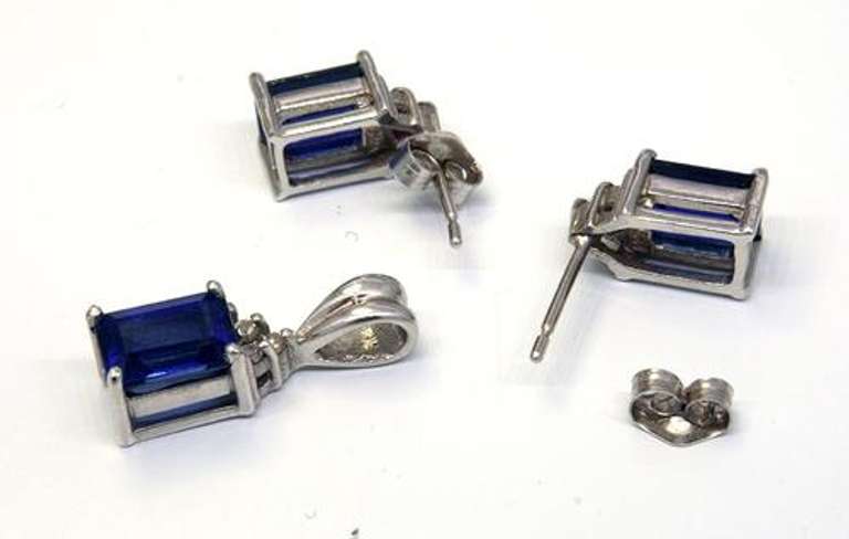 Sapphire Pendant & Earring Set with Diamond Accent