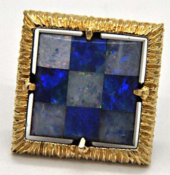 14 KT YELLOW GOLD OPAL DOUBLET INLAY LAPEL PIN.