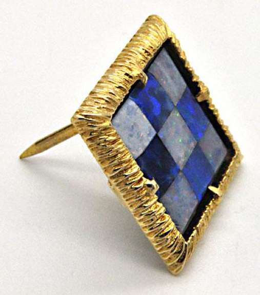 14 KT YELLOW GOLD OPAL DOUBLET INLAY LAPEL PIN.