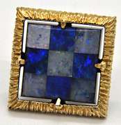 14 KT YELLOW GOLD OPAL DOUBLET INLAY LAPEL PIN.