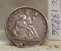 1854 Arrows, Seated Half Dollar, holed, strong detail