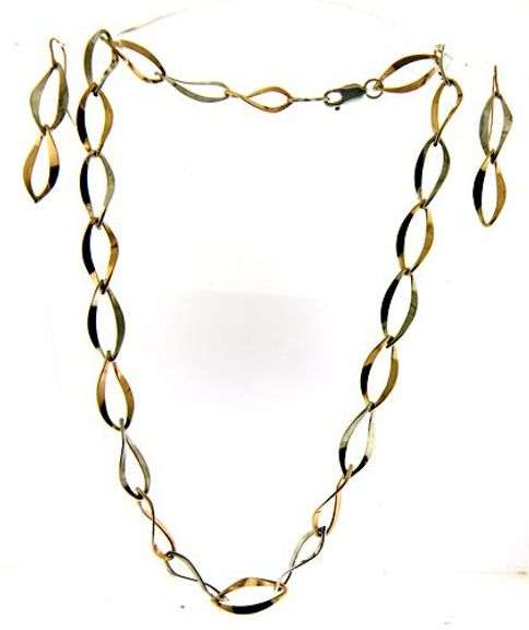Trendy Set of 10kt YG & Sterling Silver Open Link Necklace & Earrings