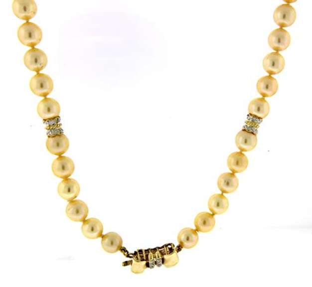 Golden Peach Pearl Necklace with Bow Clasp & Spacers