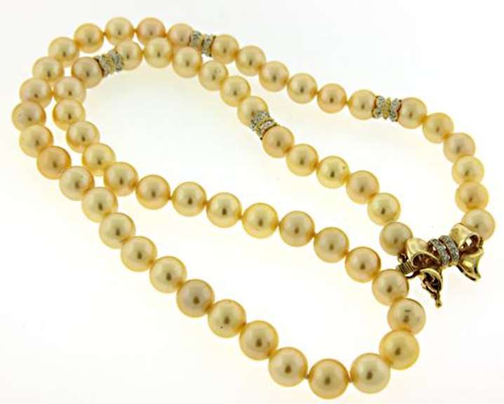 Golden Peach Pearl Necklace with Bow Clasp & Spacers