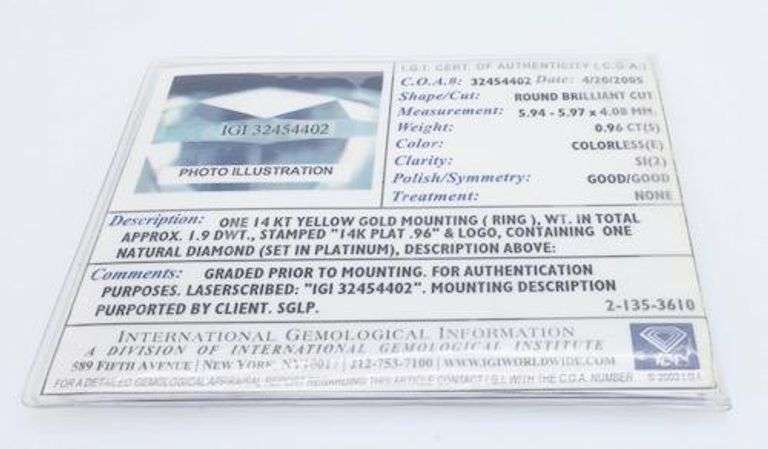 IGI Certified .96CT Diamond Engagement Ring