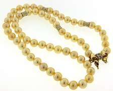 Golden Peach Pearl Necklace with Bow Clasp & Spacers