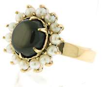 Sensational 10kt YG Black Star Sapphire and Pearl Ring
