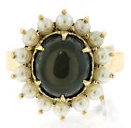 Sensational 10kt YG Black Star Sapphire and Pearl Ring