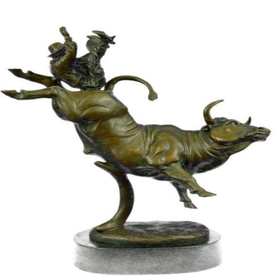 Cowboy Bullfight Western Lost Wax Bronze Sculpture