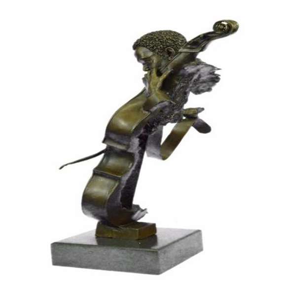 Musician Cello Player on Marble Base Bronze Figurine