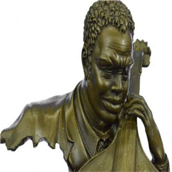 Musician Cello Player on Marble Base Bronze Figurine