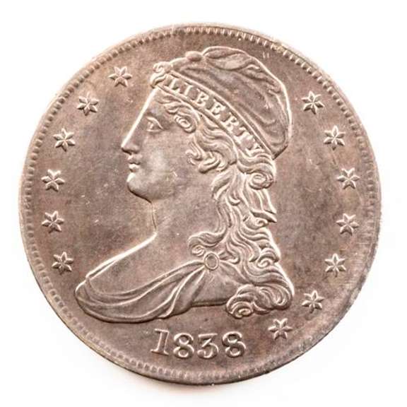 1838 Reeded Edge Bust Half Near Uncirculated Toned
