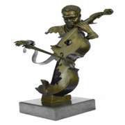 Musician Cello Player on Marble Base Bronze Figurine