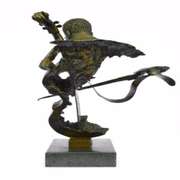 Musician Cello Player on Marble Base Bronze Figurine