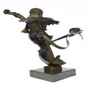 Musician Cello Player on Marble Base Bronze Figurine