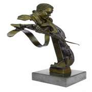 Musician Cello Player on Marble Base Bronze Figurine