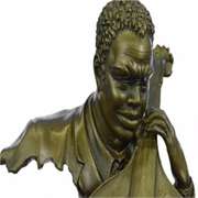 Musician Cello Player on Marble Base Bronze Figurine