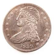 1838 Reeded Edge Bust Half Near Uncirculated Toned