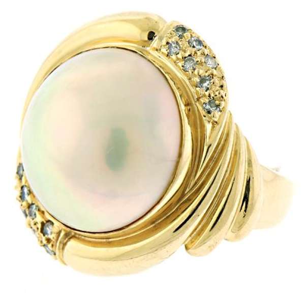 Fancy 14kt YG Mabe Pearl and Diamond Ring